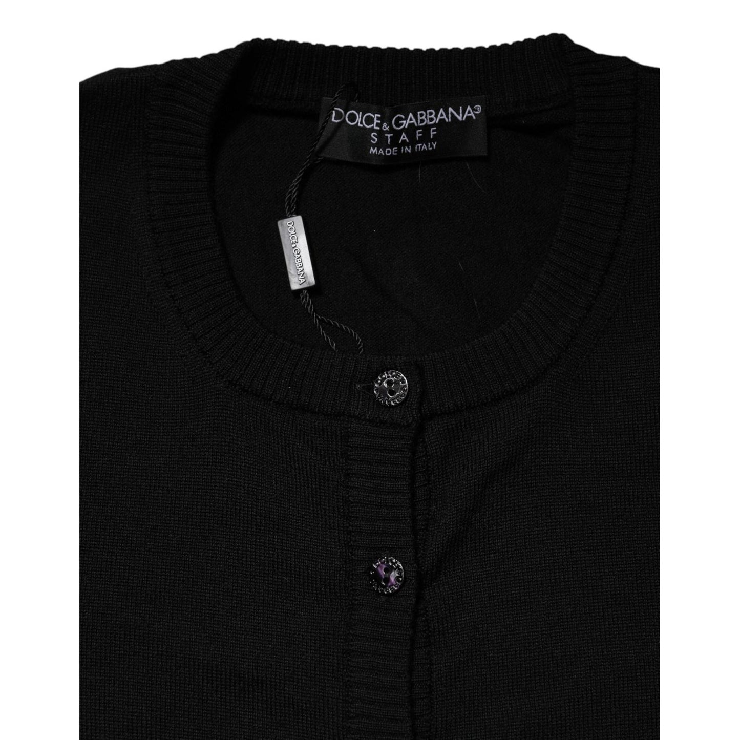 Dolce & Gabbana Black Wool Knit Crew Neck Cardigan Sweater TSH90728-46