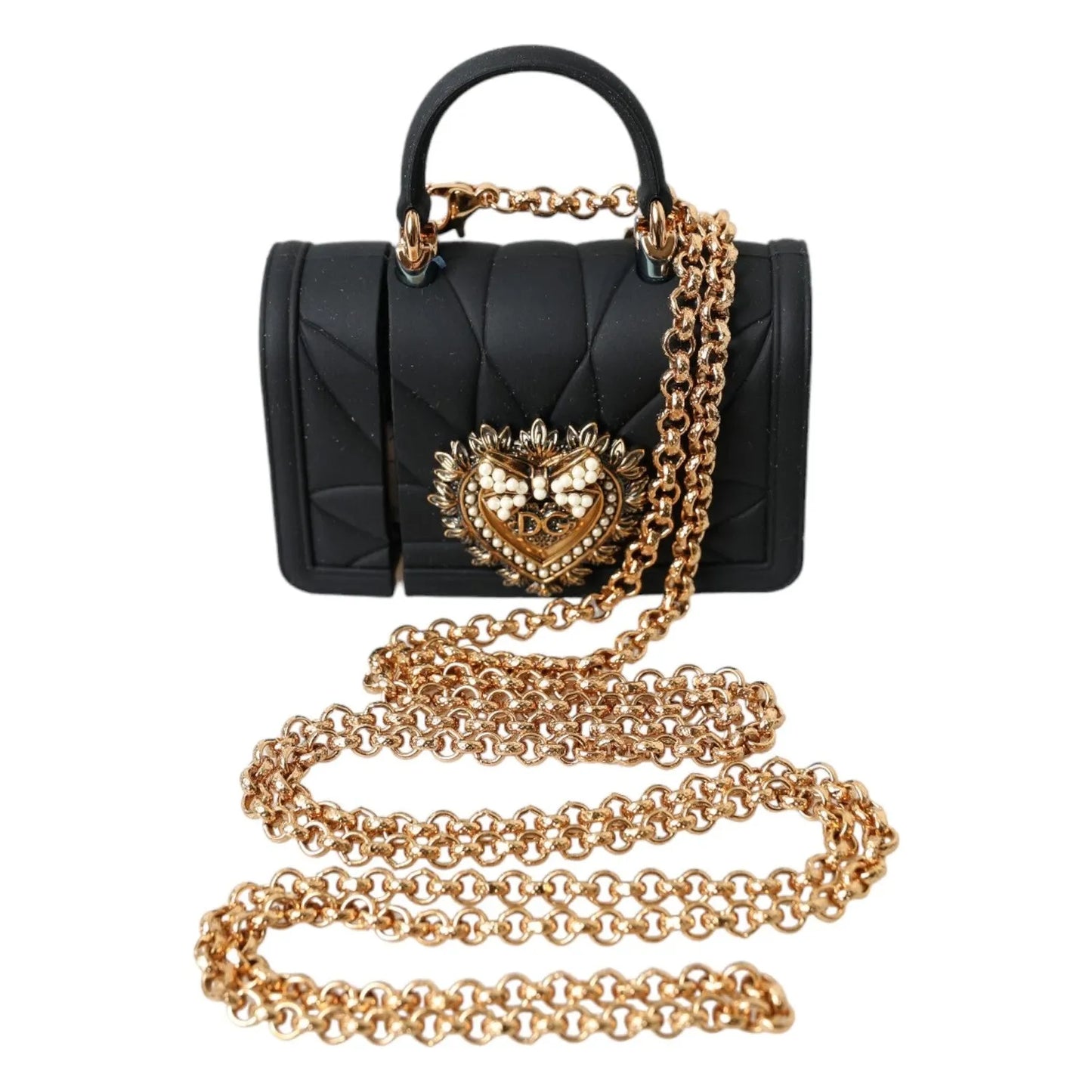 Dolce & Gabbana Case Black Silicone Devotion Heart Cover Hand Bag Airpod BAG2108