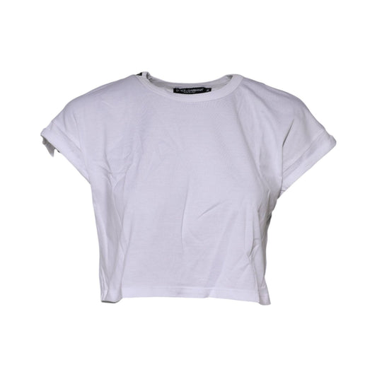 Dolce & Gabbana White Cotton Crew Neck Cropped Top T-shirt