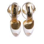 Dolce & Gabbana White Satin Platform Heels Sandals Shoes LA12885-41