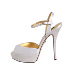 Dolce & Gabbana White Satin Platform Heels Sandals Shoes LA12886-39