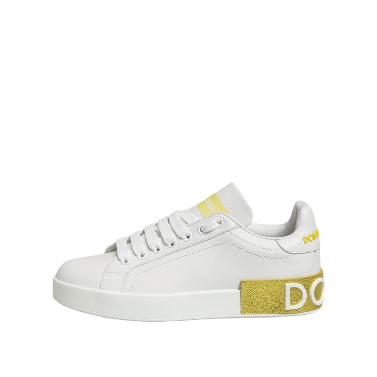 Dolce & Gabbana White Yellow Leather Low Top Sneakers Shoes LA12782-35.5