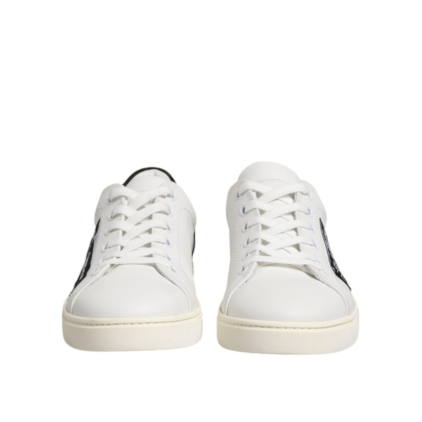 Dolce & Gabbana White Black Leather Low Top Sneakers Shoes LA12797-38