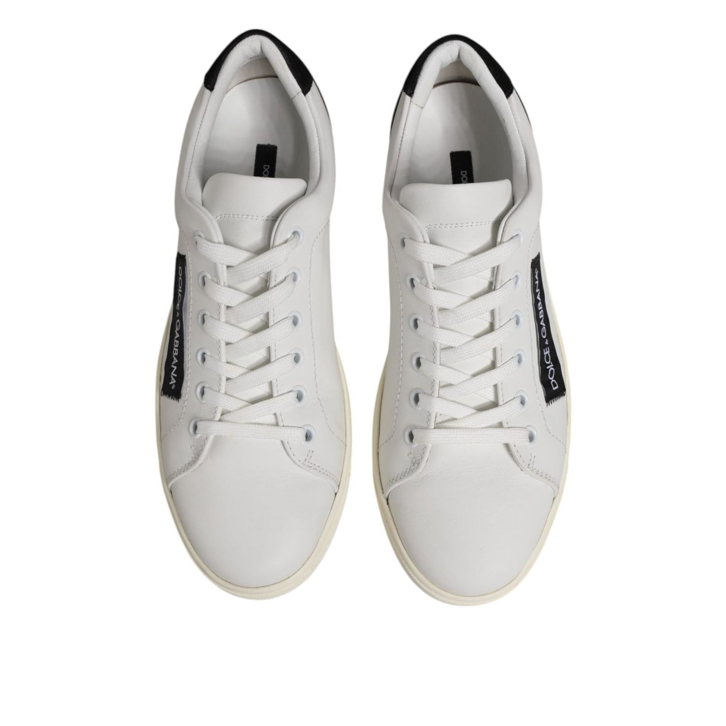 Dolce & Gabbana White Black Leather Low Top Sneakers Shoes LA12797-38
