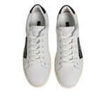 Dolce & Gabbana White Black Leather Low Top Sneakers Shoes LA12797-38