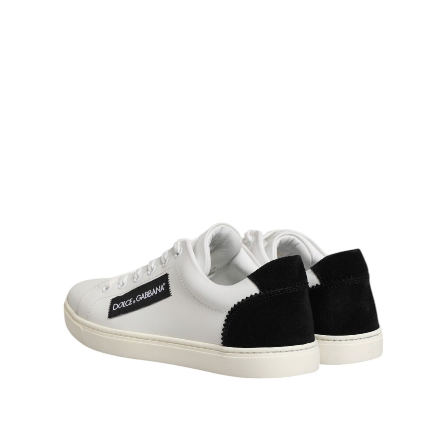 Dolce & Gabbana White Black Leather Low Top Sneakers Shoes LA12797-38