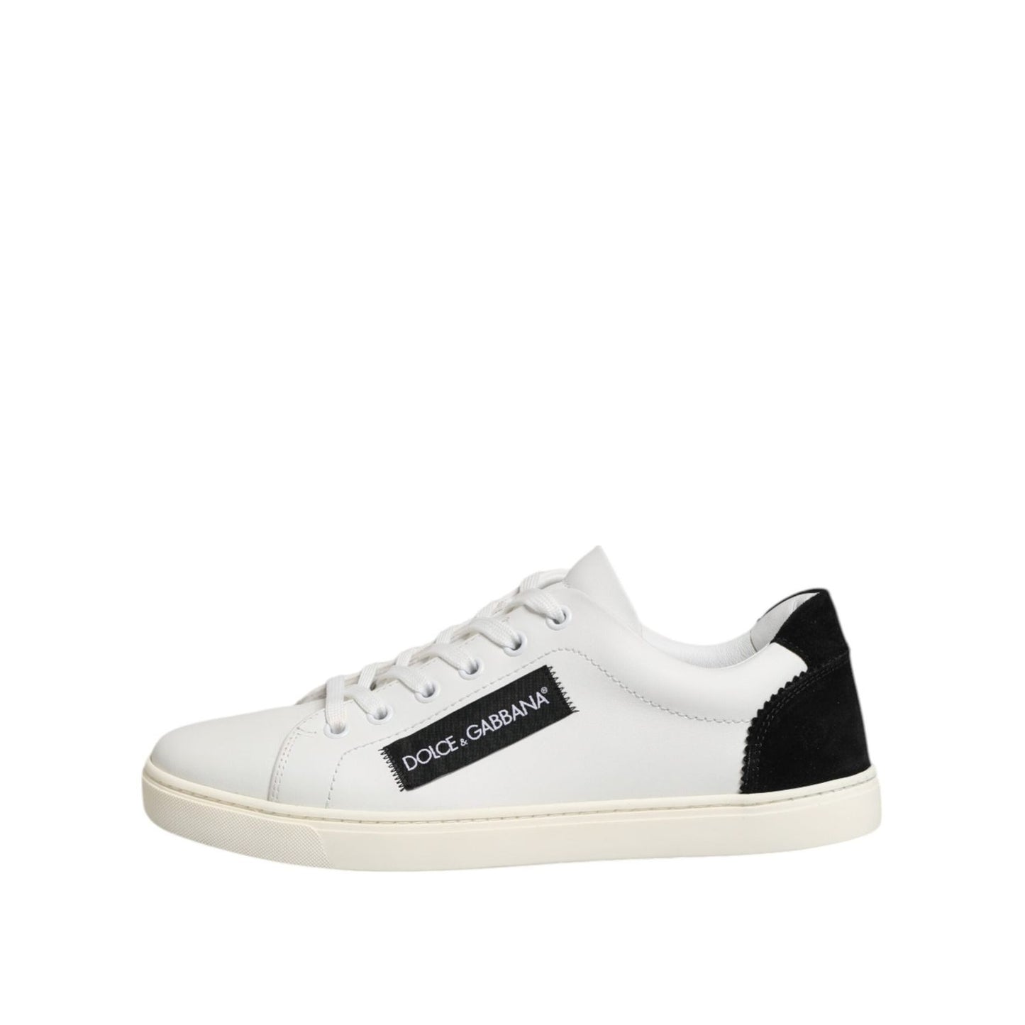 Dolce & Gabbana White Black Leather Low Top Sneakers Shoes LA12797-38