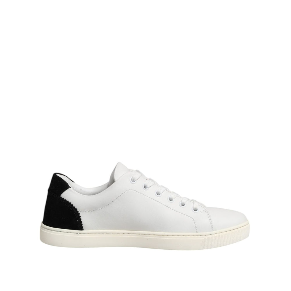 Dolce & Gabbana White Black Leather Low Top Sneakers Shoes LA12797-38