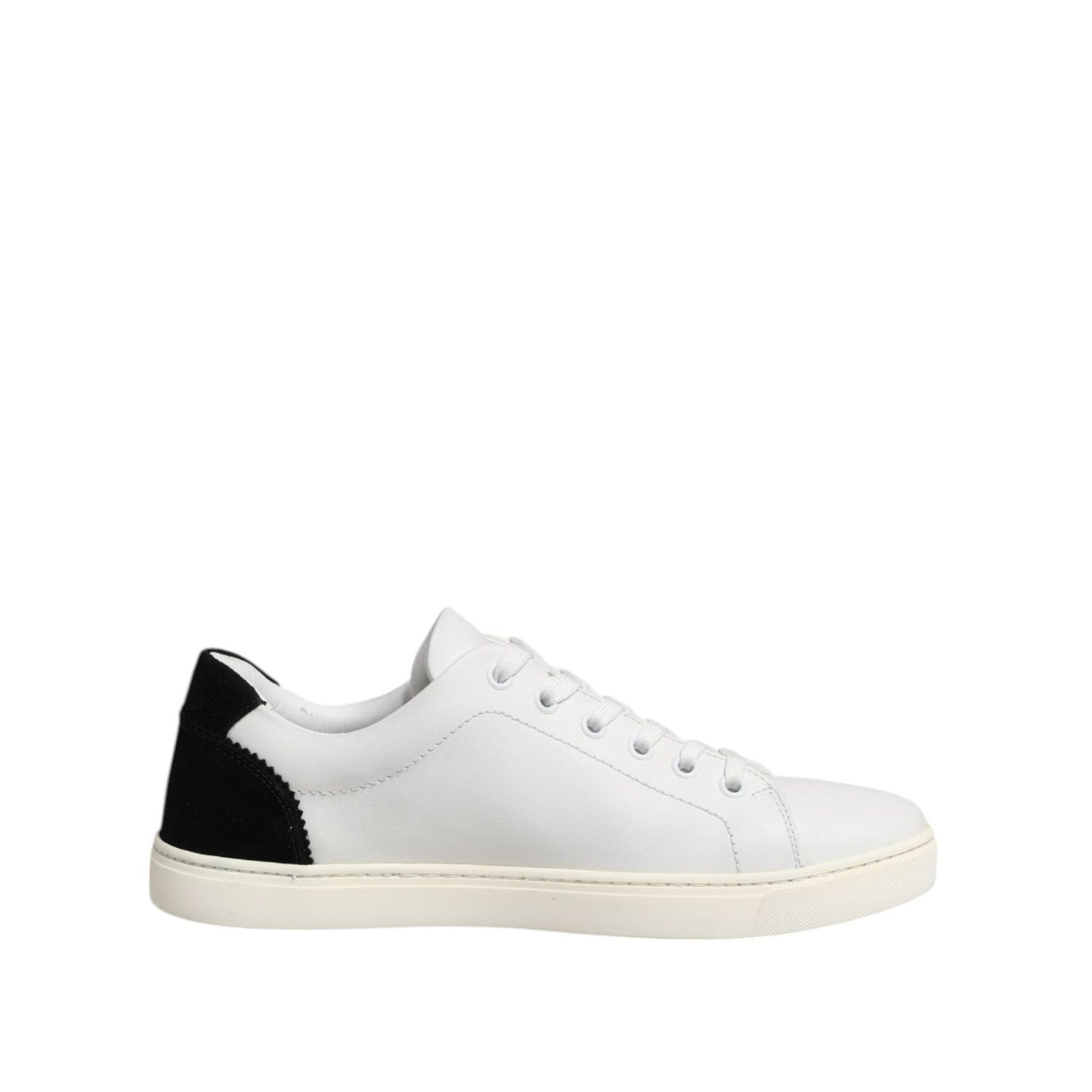 Dolce & Gabbana White Black Leather Low Top Sneakers Shoes LA12797-38