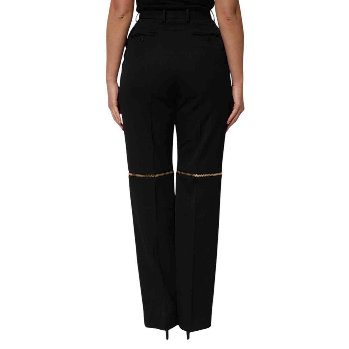 Dolce & Gabbana Black Zip Detailed Wool Straight Leg Pants PAN76682-42