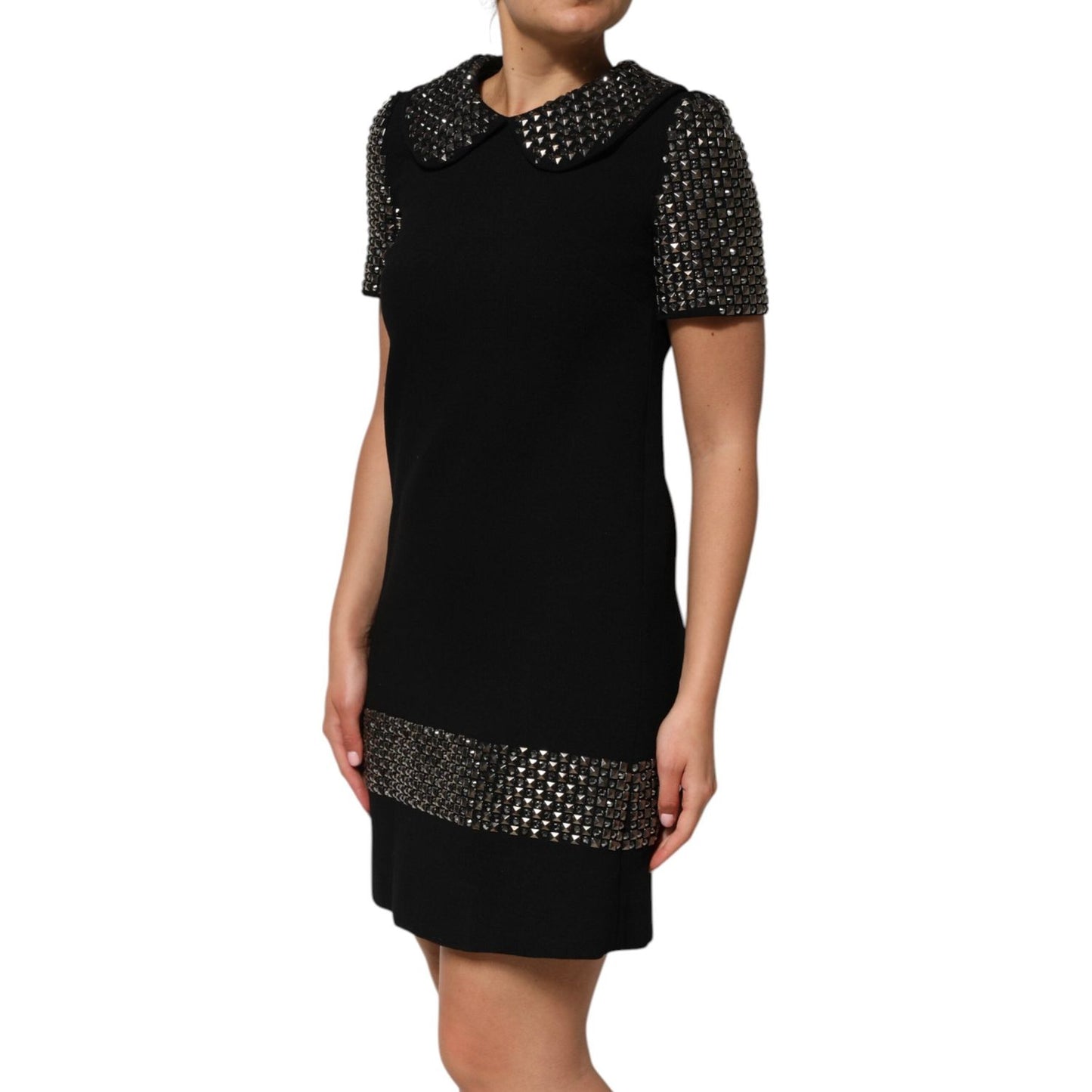 Dolce & Gabbana Black Crystal Embellished Collared Mini Dress DR81780-38