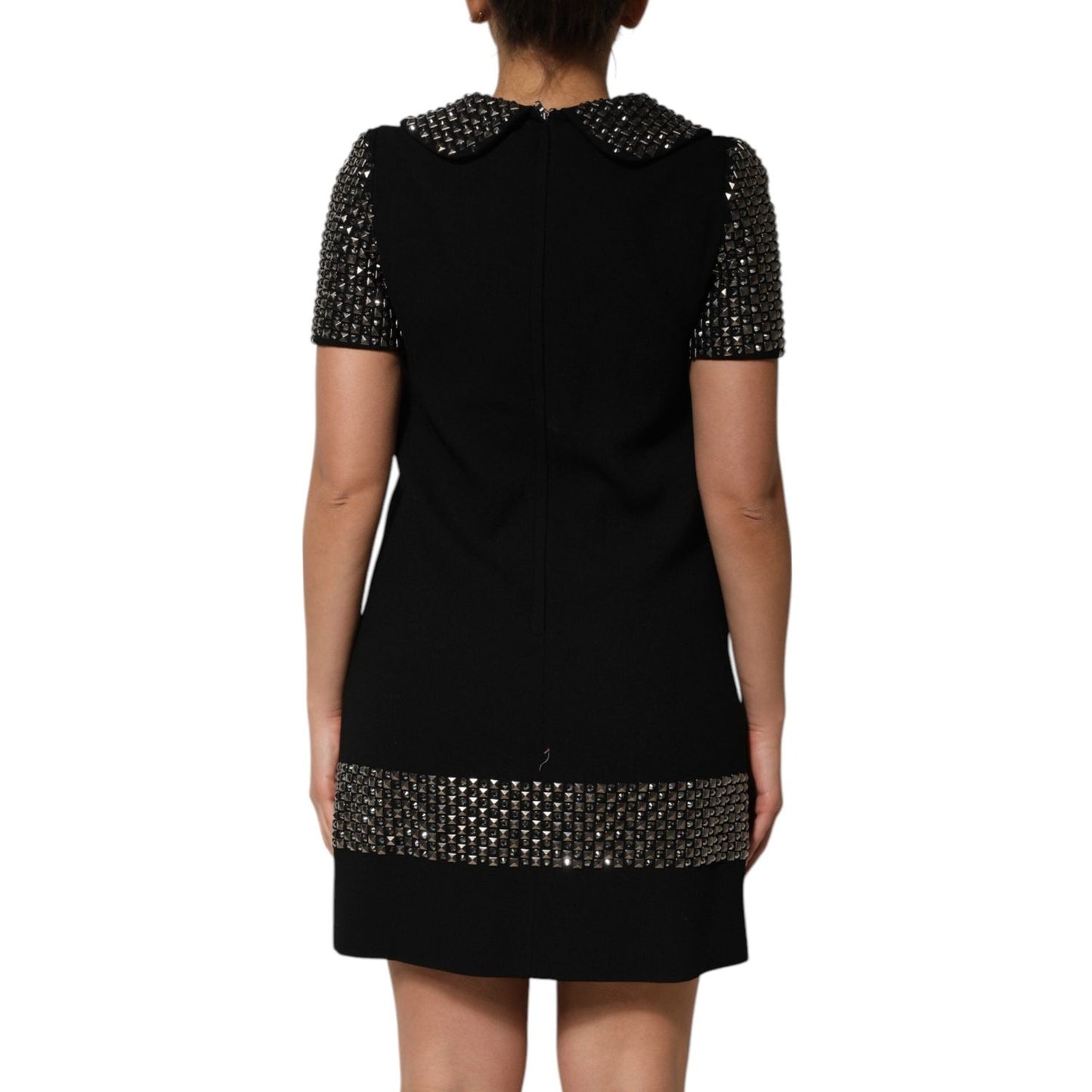 Dolce & Gabbana Black Crystal Embellished Collared Mini Dress DR81780-38