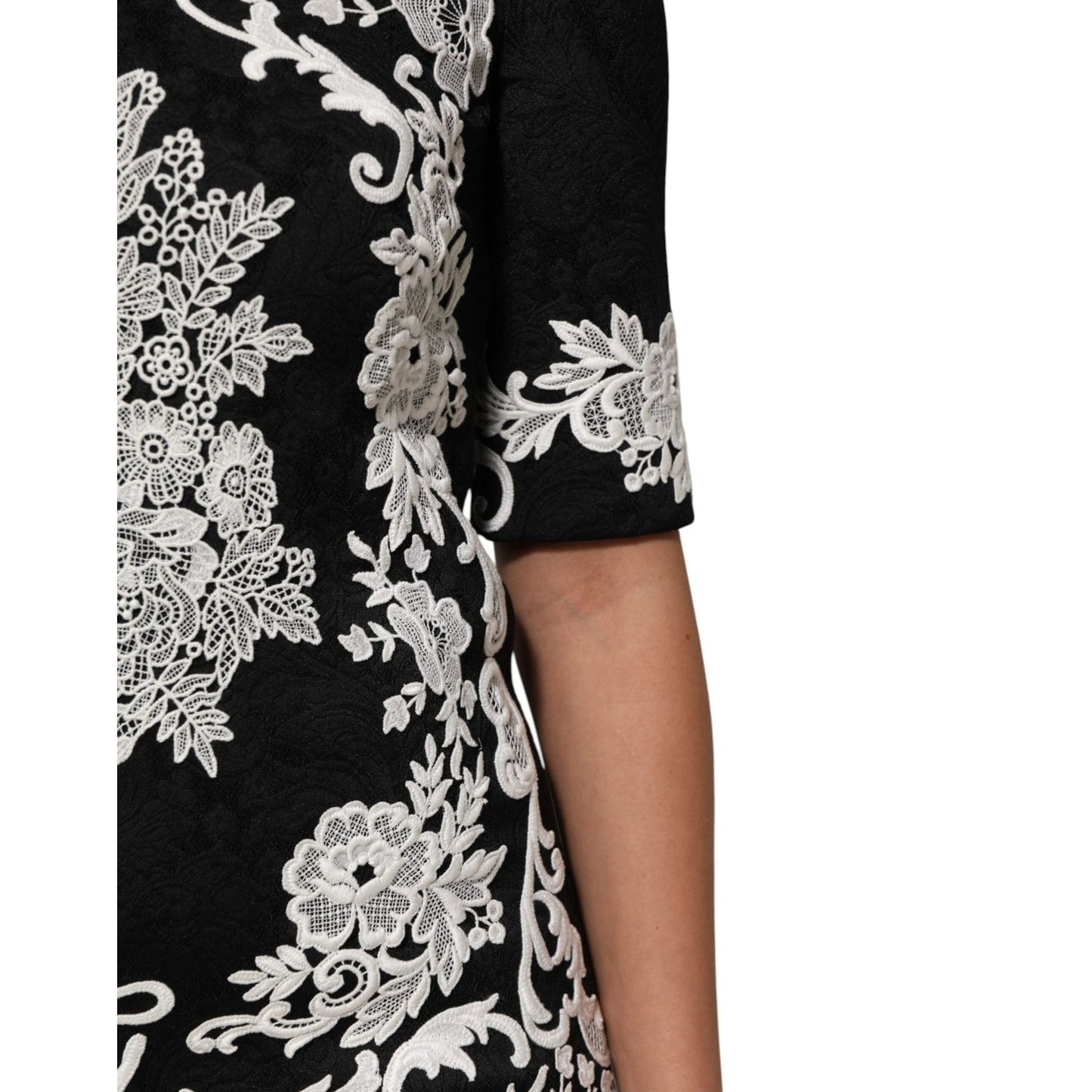 Dolce & Gabbana Black Lace Trim Short Sleeves A-line Dress DR81826-36