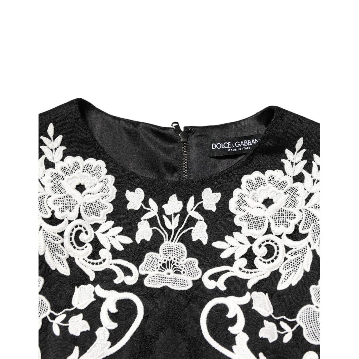 Dolce & Gabbana Black Lace Trim Short Sleeves A-line Dress DR81826-36