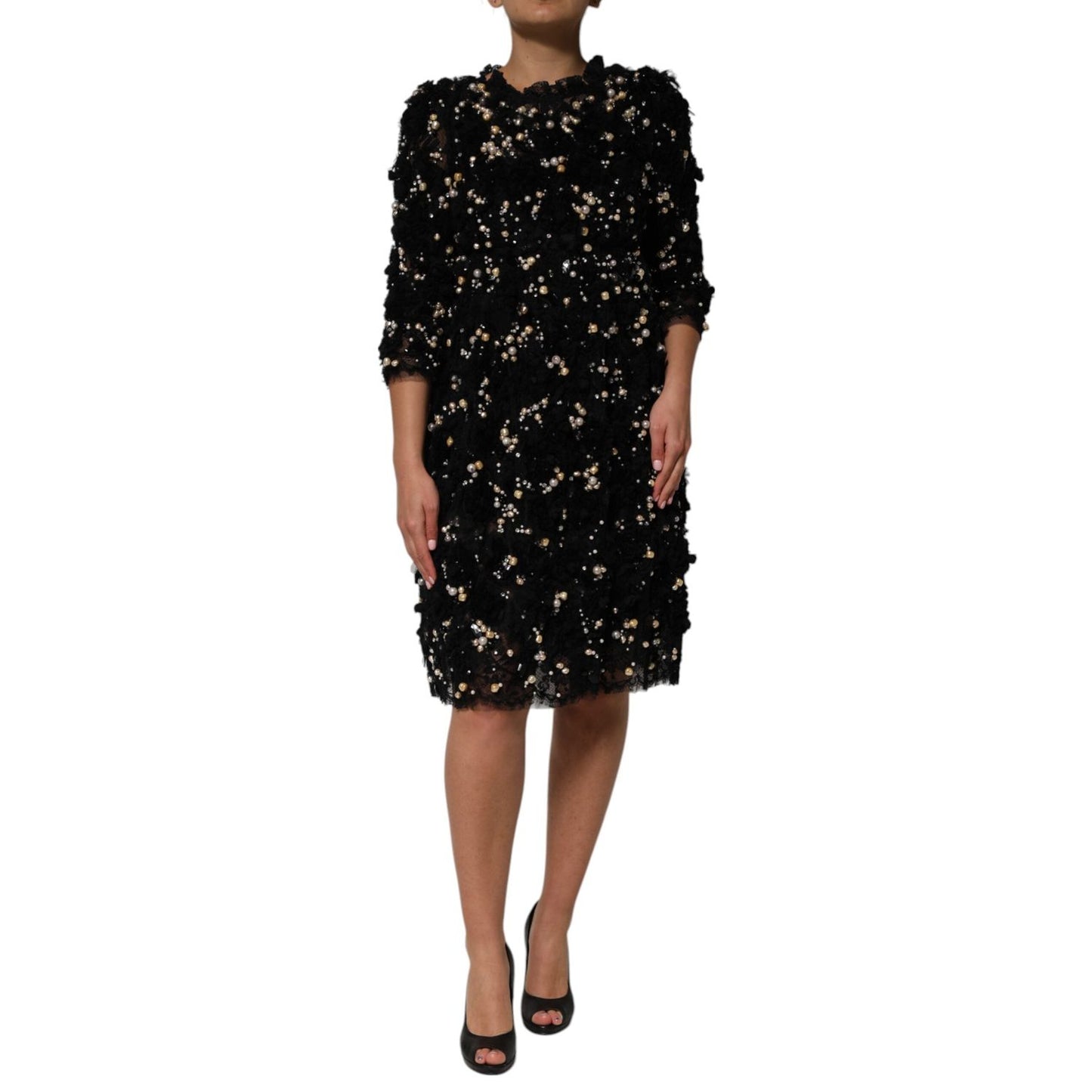 Dolce & Gabbana Black Viscose Pearl Embellishment Shift Dress DR81787-42