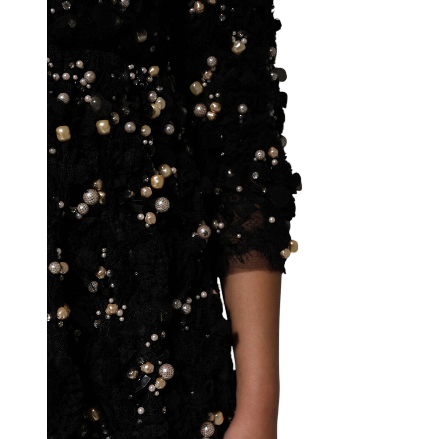 Dolce & Gabbana Black Viscose Pearl Embellishment Shift Dress DR81787-42