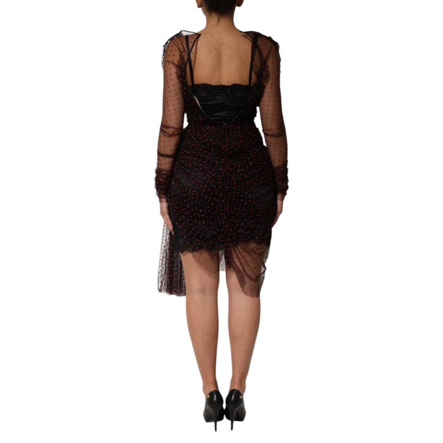 Dolce & Gabbana Black Lace Trim Long Sleeve Sheath Mini Dress DR81771-40