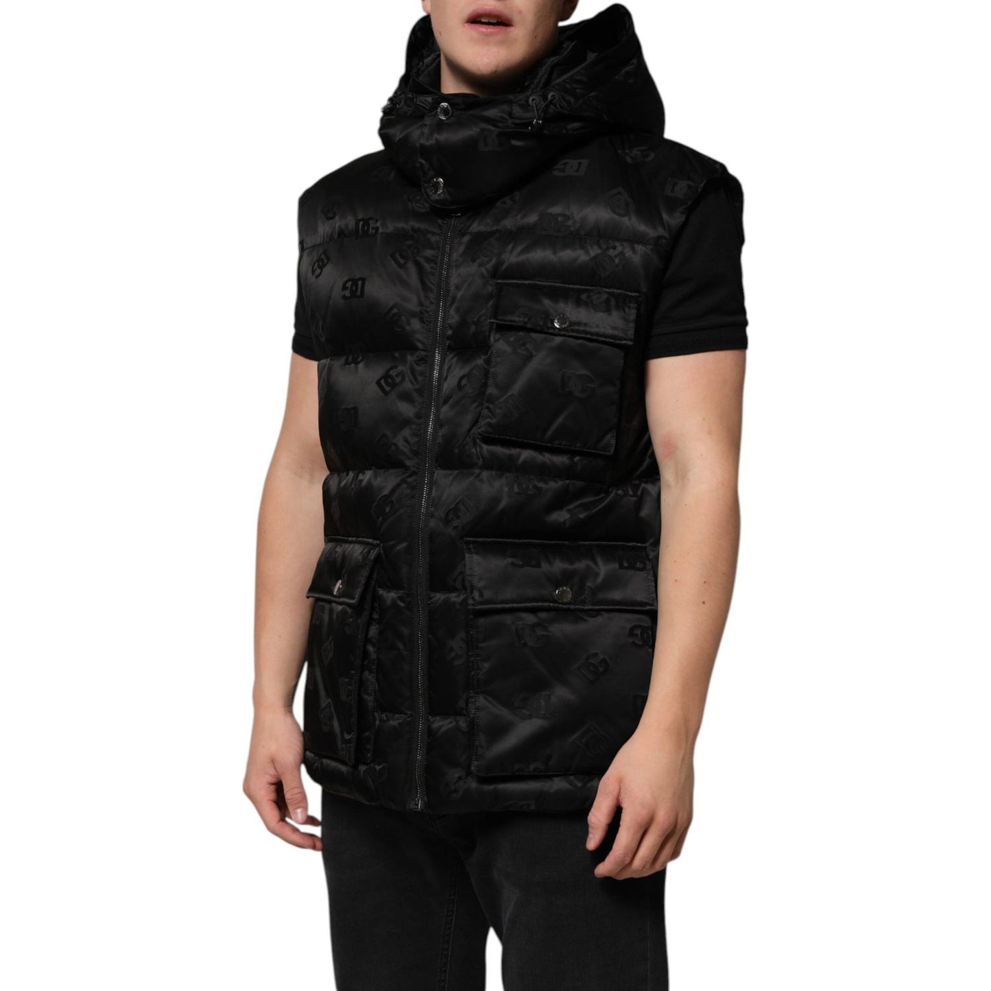 Dolce & Gabbana Black Quilted Sleeveless Hooded Vest Jacket JKT41537-54