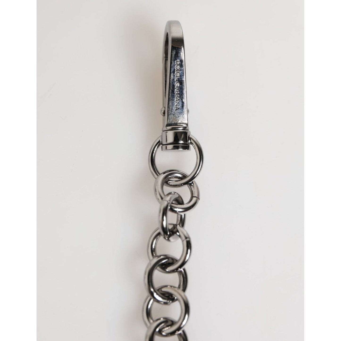 Dolce & Gabbana Black White DG Rubber Logo Silver Men Keychain Keyring SMY10703
