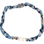 Dolce & Gabbana Blue White Braided Silver Metal Logo Beaded Men Bracelet SMY11101