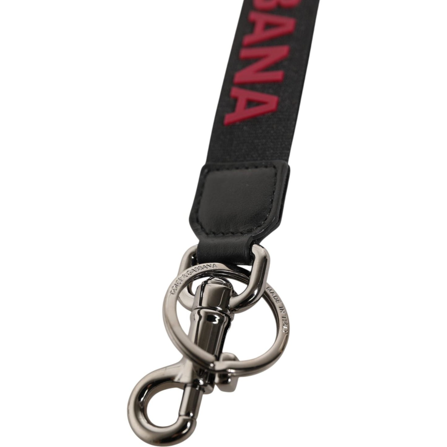 Dolce & Gabbana Black Red DG Logo Polyester Silver Men Keychain Keyring SMY11133