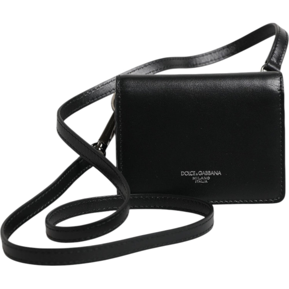 Dolce & Gabbana Black Leather Bifold Card Holder Crossbody Men Borse Bag SMY11219
