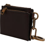 Dolce & Gabbana Brown Calf Leather Zip Logo Keyring Coin Purse Men Wallet SMY11220