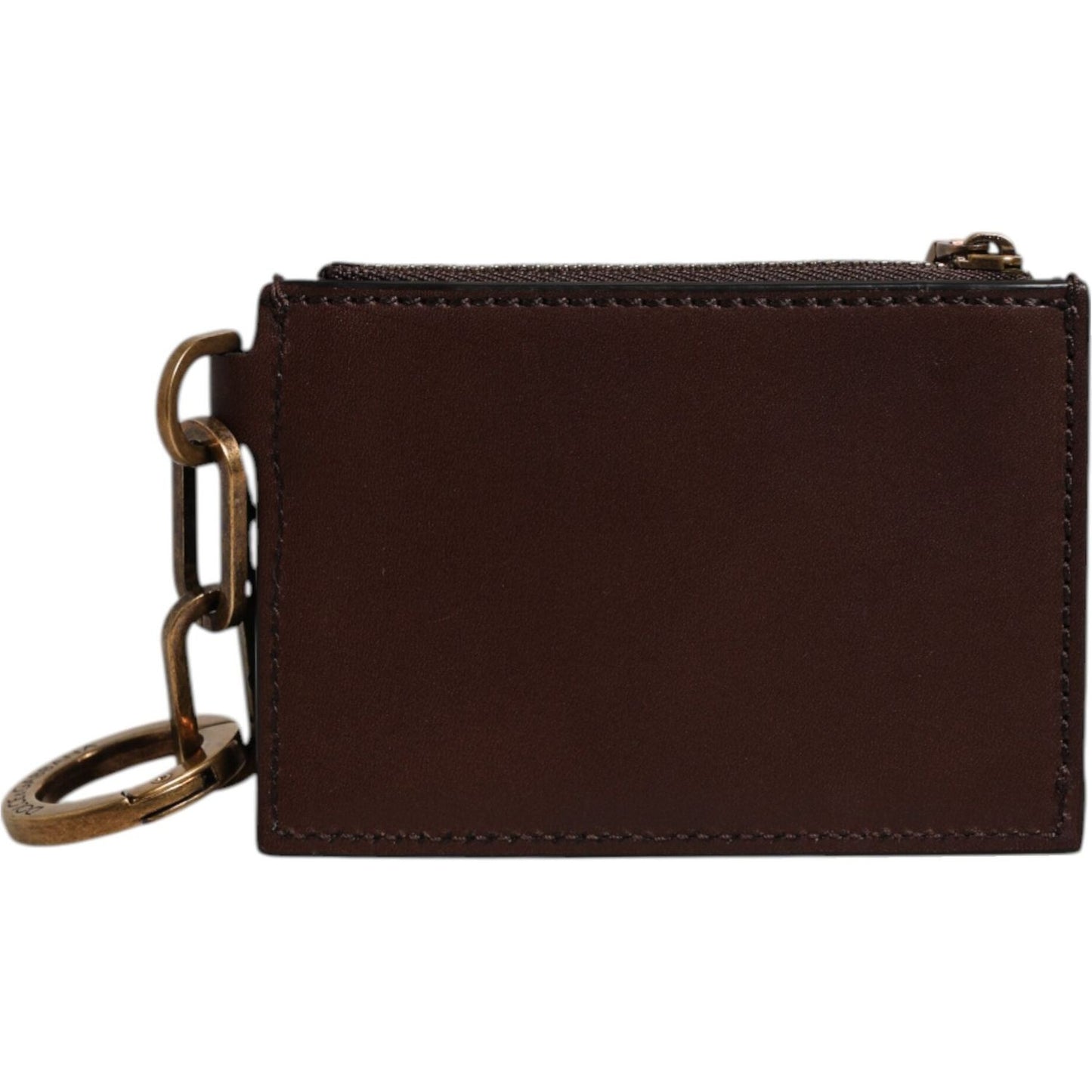 Dolce & Gabbana Brown Calf Leather Zip Logo Keyring Coin Purse Men Wallet SMY11220