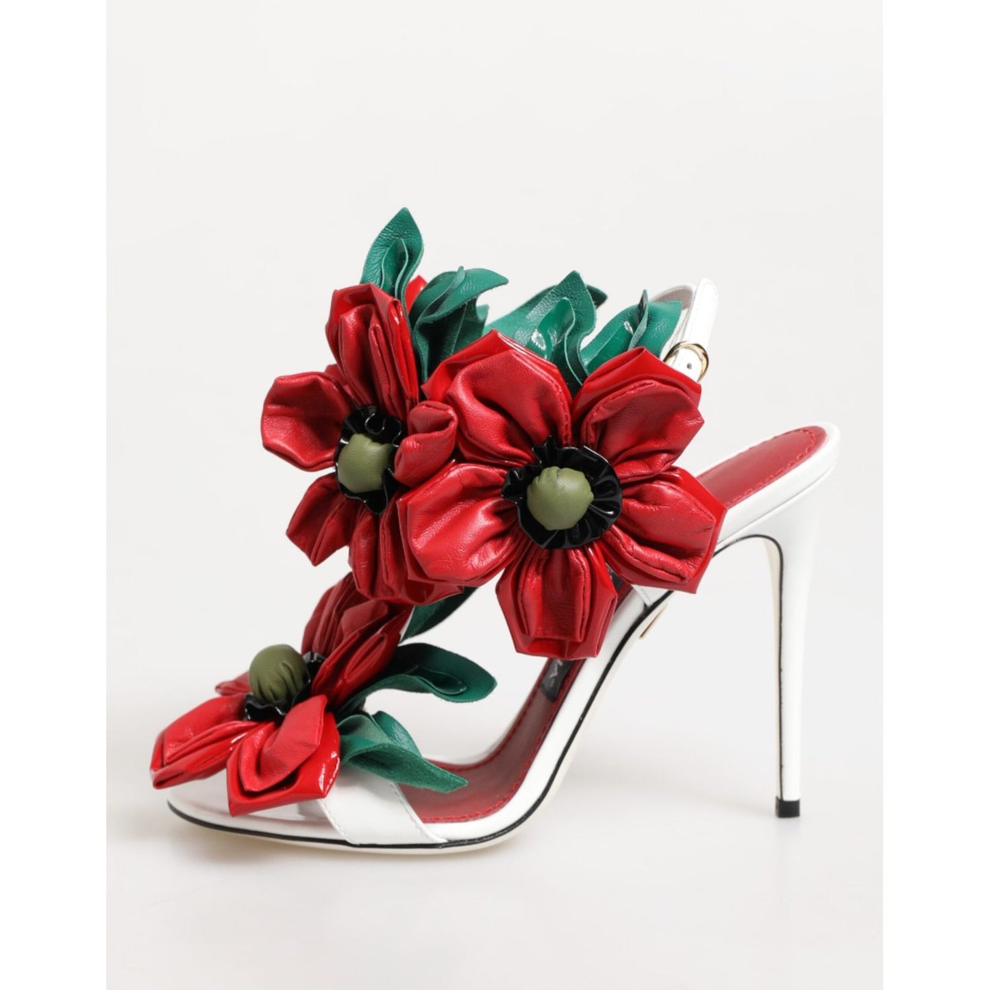 Dolce & Gabbana White Red Floral Detailing Sandals Shoes LA12903-35.5