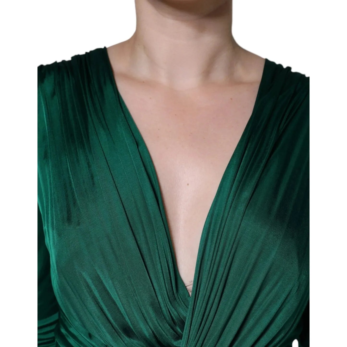 Dolce & Gabbana Dark Green Viscose Long Sleeve Midi Dress DR28768#3-46