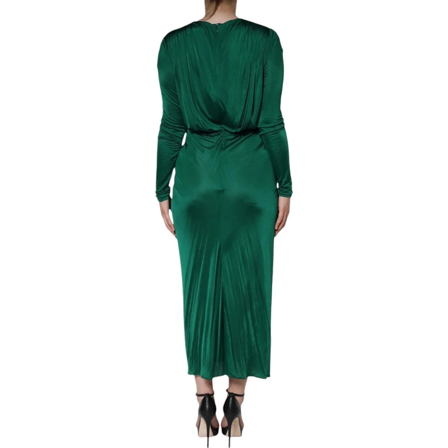 Dolce & Gabbana Dark Green Viscose Long Sleeve Midi Dress DR28768#3-46