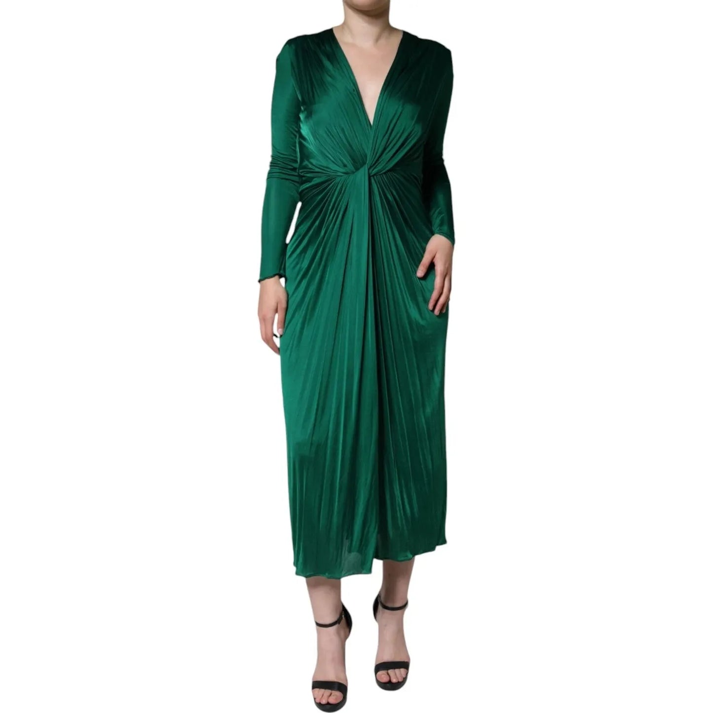Dolce & Gabbana Dark Green Viscose Long Sleeve Midi Dress DR28768#2-40