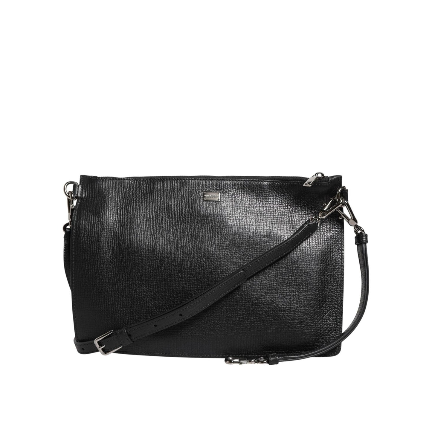 Dolce & Gabbana Black Palmellato Leather Logo Plaque Shoulder Borse Bag BAG4417