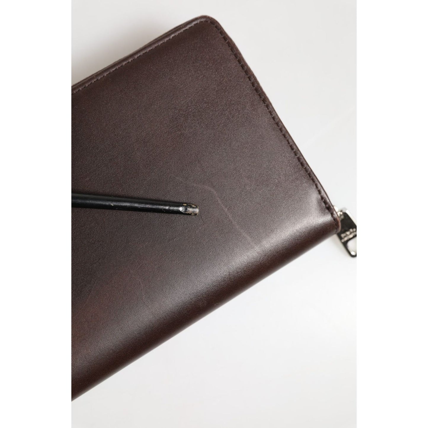 Dolce & Gabbana Brown Calfskin Leather Logo Zip Around Continental Wallet BAG4694
