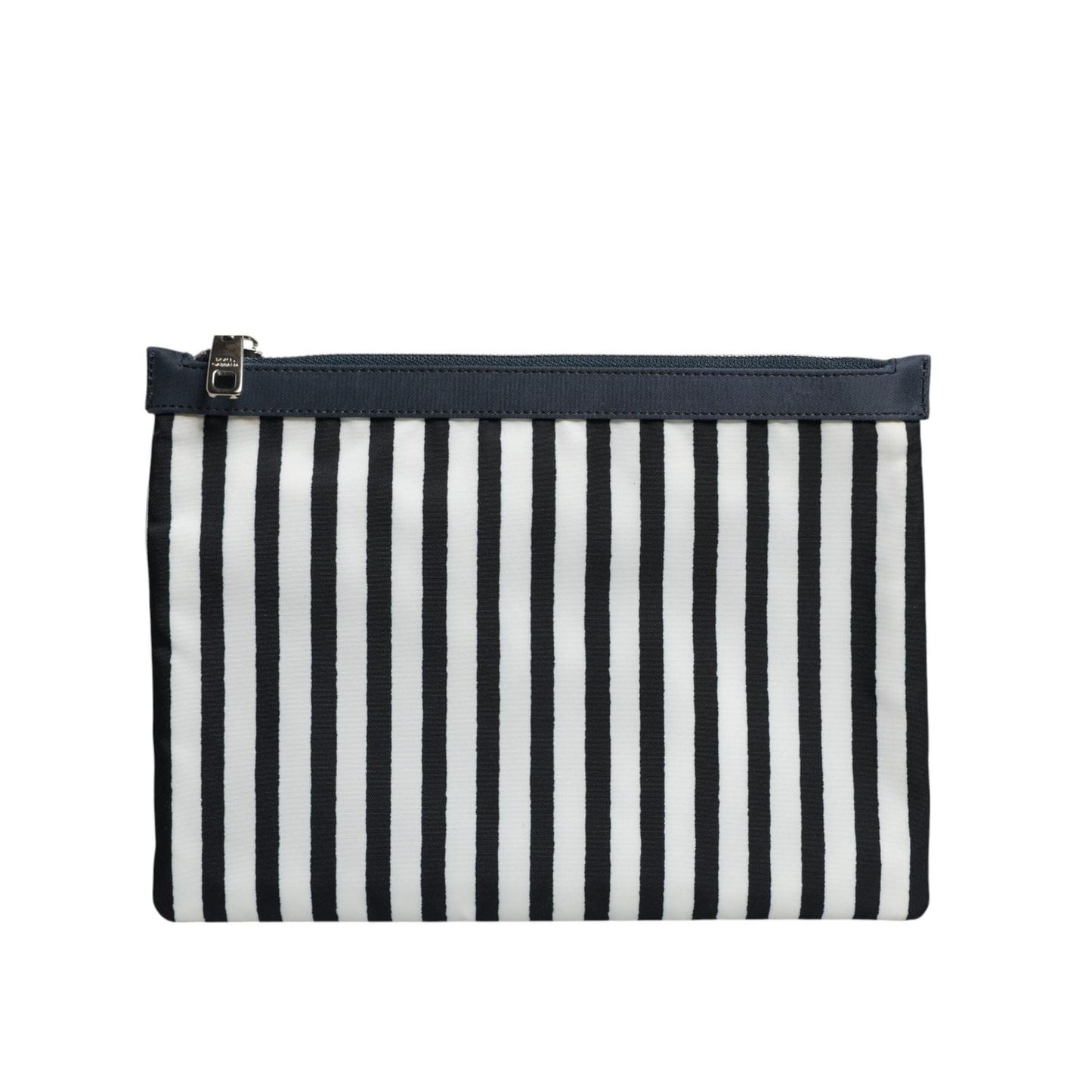 Dolce & Gabbana Black White Striped Logo Plaque Clutch Pouch Bag BAG4684