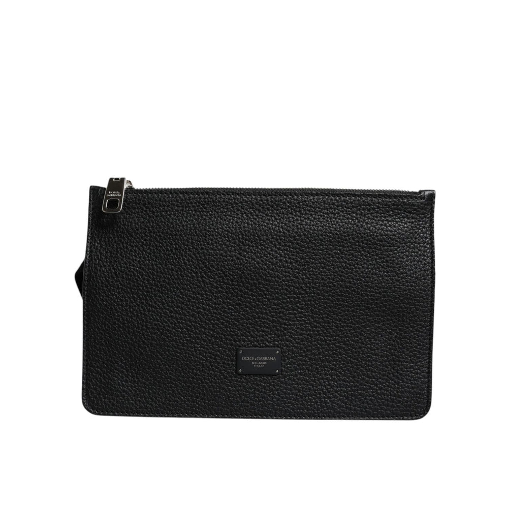Dolce & Gabbana Black Leather Logo Embossed Waist Fanny Pack Borse Bag BAG4661