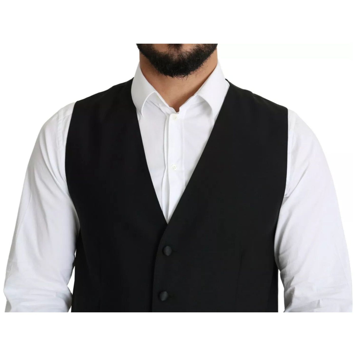 Dolce & Gabbana Black Wool Men Formal Waistcoat Vest TSH5652-52
