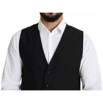Dolce & Gabbana Black Wool Men Formal Waistcoat Vest TSH5652-52
