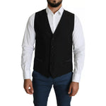 Dolce & Gabbana Black Wool Men Formal Waistcoat Vest TSH5652-52