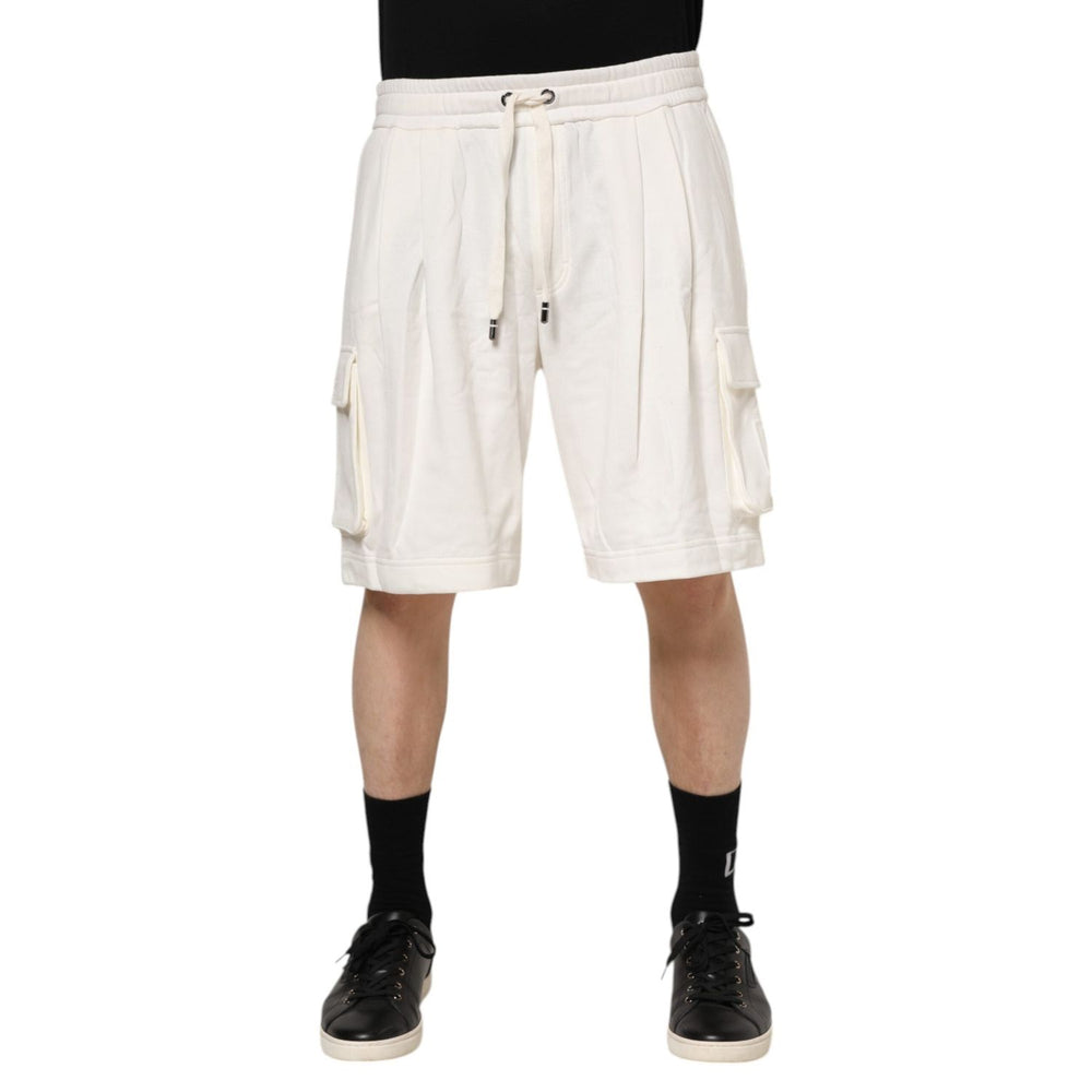 Dolce & Gabbana White Cotton Cargo Bermuda Sweatshorts Shorts PAN76654-46