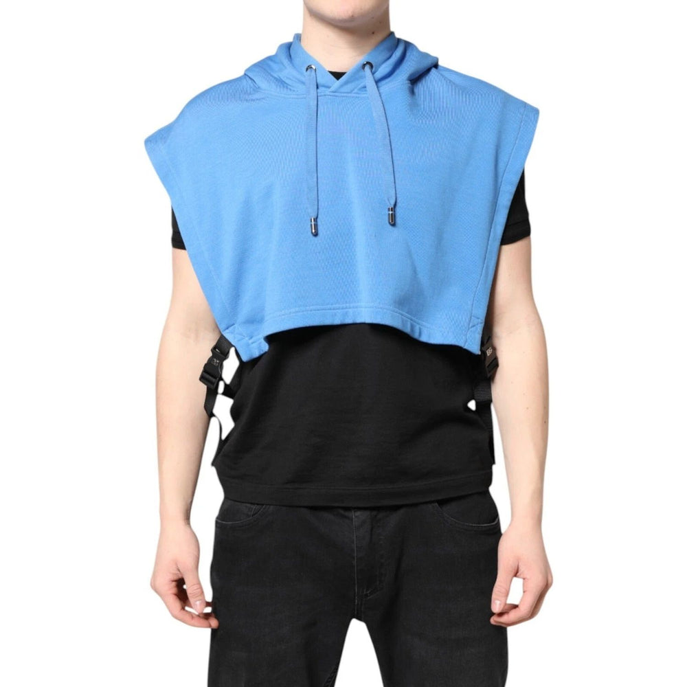 Dolce & Gabbana Blue Cotton Hooded Men Sportswear One Size Vest TSH90318