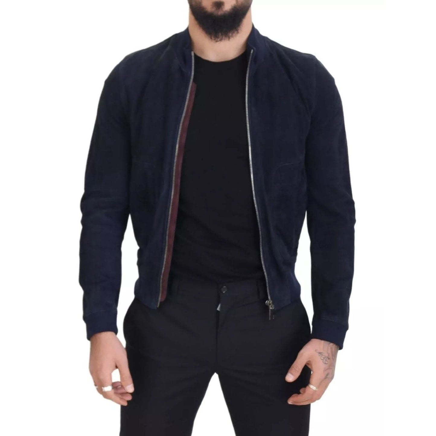 Dolce & Gabbana Dark Blue Suede Lambskin Blouson Jacket JKT3448-44
