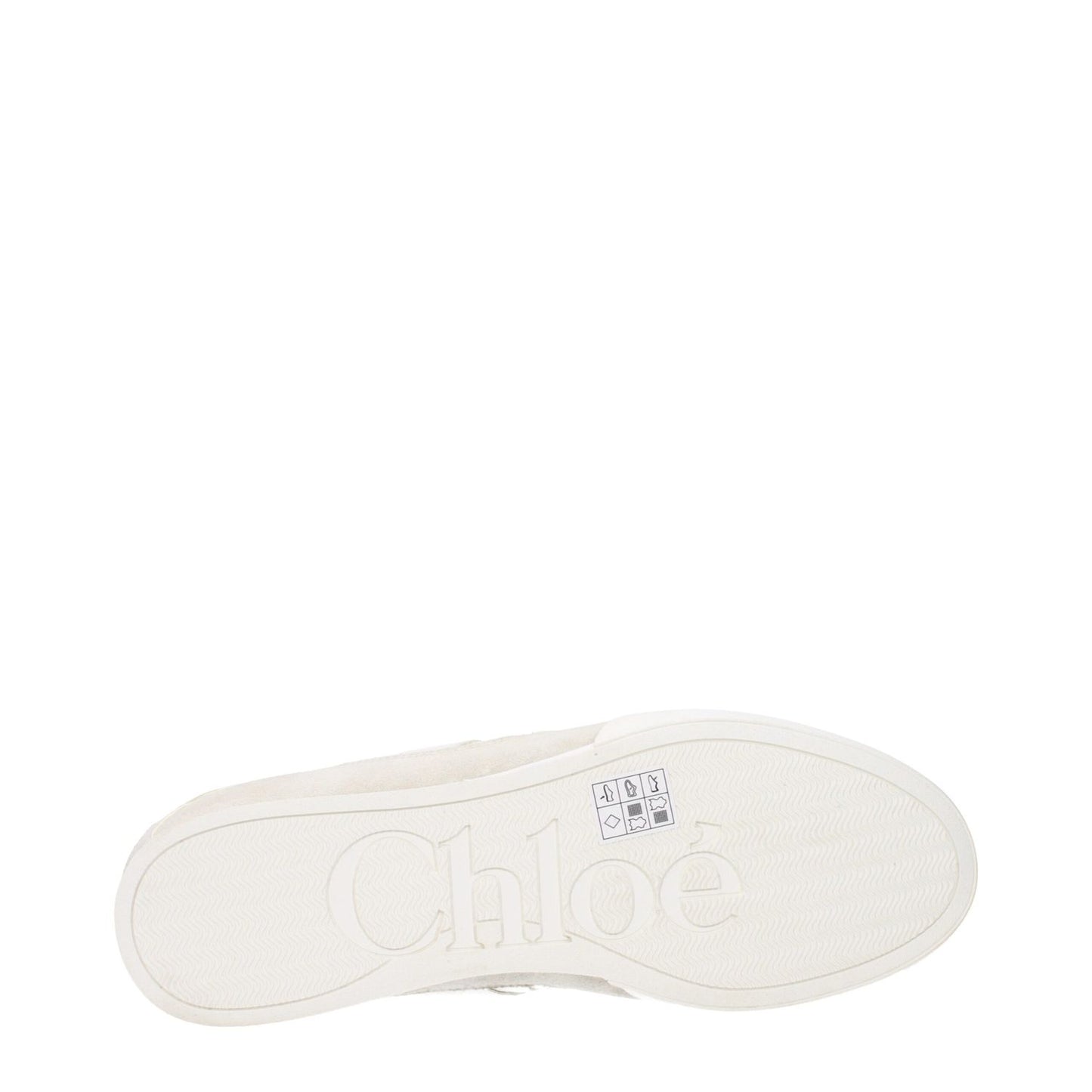 Bottom view of Chloé White Fabric Low Top Sneakers showing the logo on the sole.