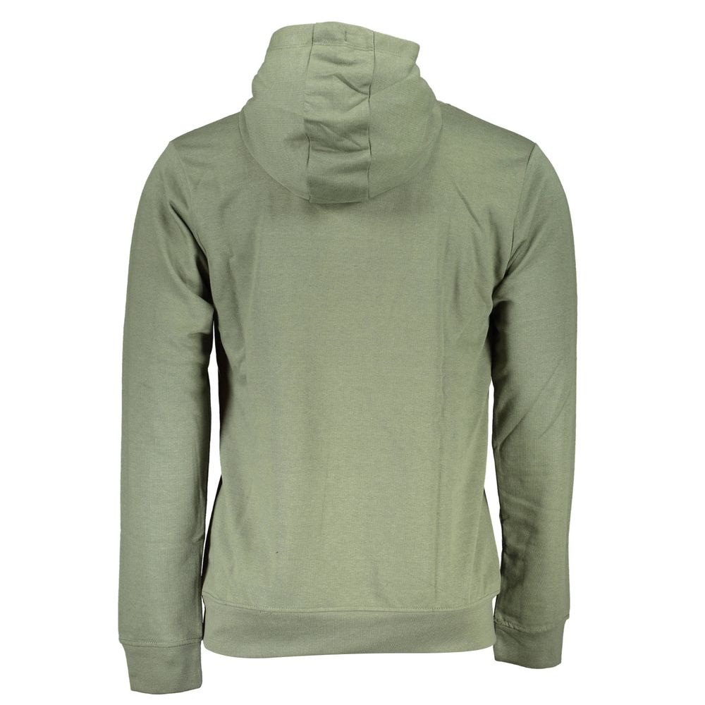 Back view of Gianmarco Venturi Green Cotton Sweatshirt with hood, long sleeves, central pocket, and logo print.
