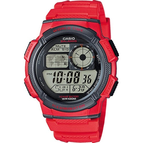 CASIO SPORT Mod. DIVER - WORLD TIME ILLUMINATOR 5 ALARMS. 10 YEARS BATTERY - RED AE-1000W-4AVDF