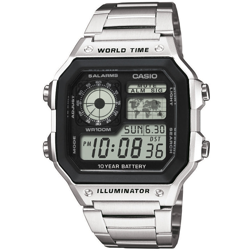 CASIO SPORT Mod. DIVER - WORLD TIME ILLUMINATOR 5 ALARMS - FUTURE CLASSIC COLLECTION - BLACK STEEL AE-1200WHD-1AVEF