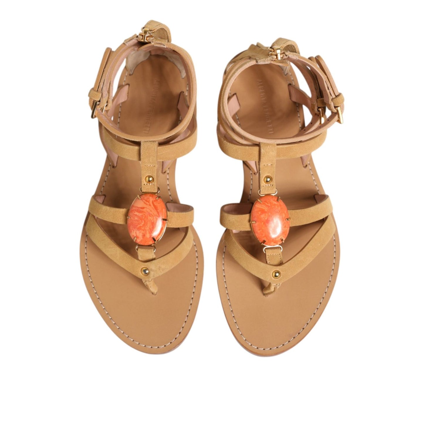 Alberta Ferretti Brown Flip Flops Zipper Ankle Strap Shoes LA12606-38