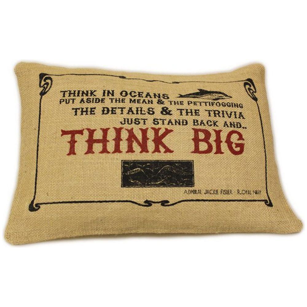 CUSCINI LETTERARI - Copricuscino in Juta lavata / Juta washed pillow case THINK BIG - Size 38x25cm SLEEP-J-07