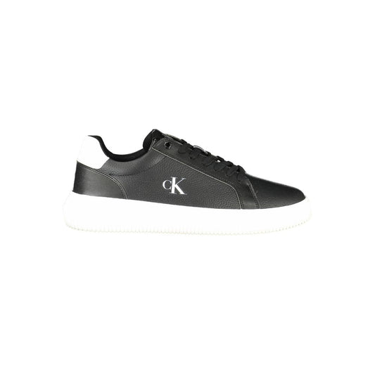 Calvin Klein Black Leather Men Sneaker with white sole and iconic logo, elegant design, perfect for street style fashion.
