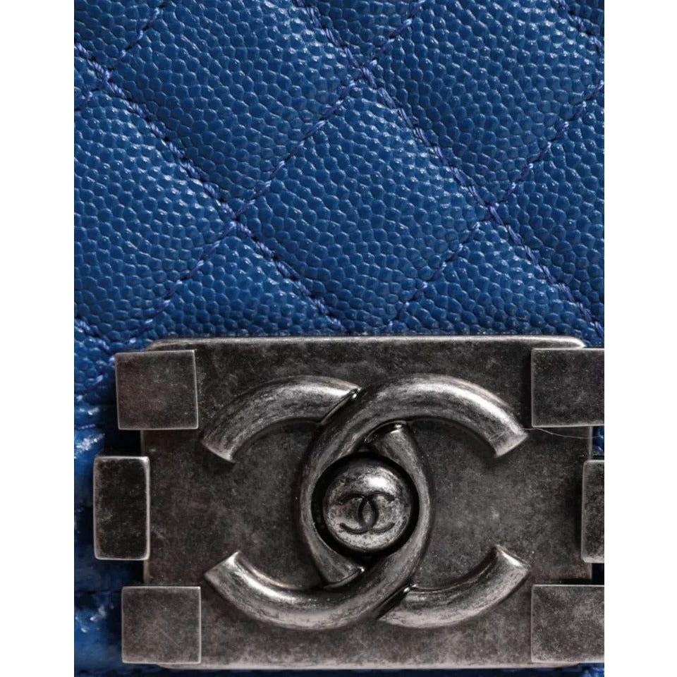 Chanel Blue Lambskin Double Chain Leather Medium Shoulder Bag CHA182
